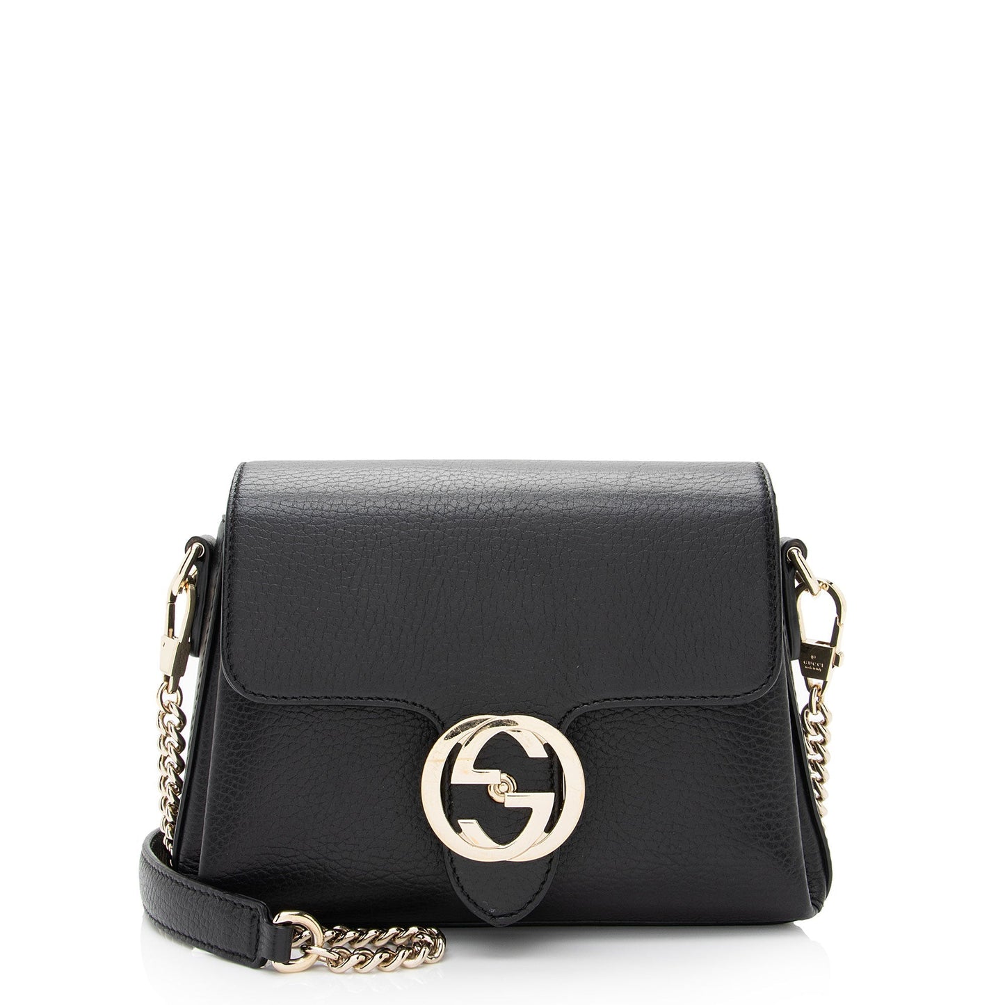 Gucci Grained Interlocking G SHF-lys74k Calfskin Black Small Crossbody Bag
