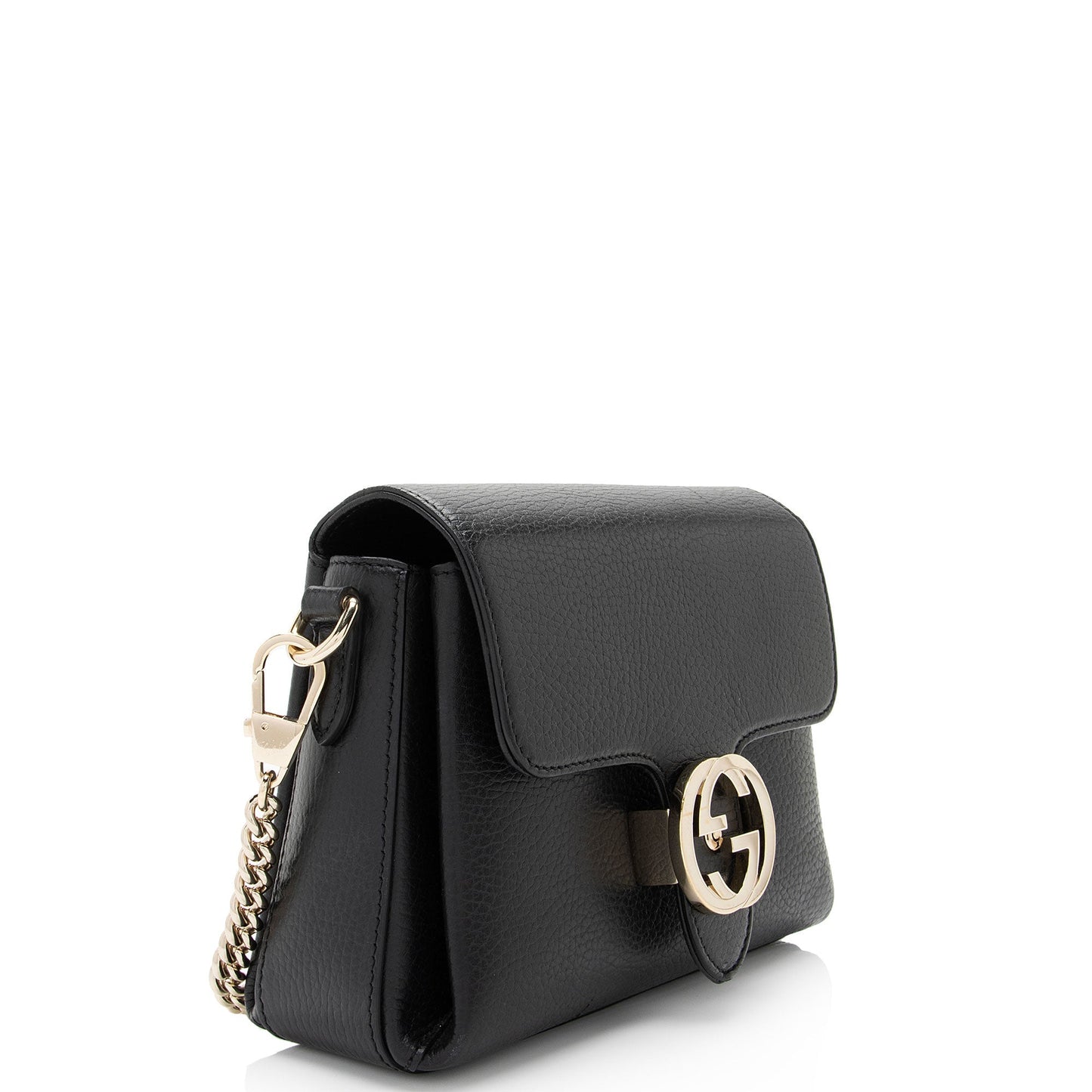 Gucci Grained Interlocking G SHF-lys74k Calfskin Black Small Crossbody Bag
