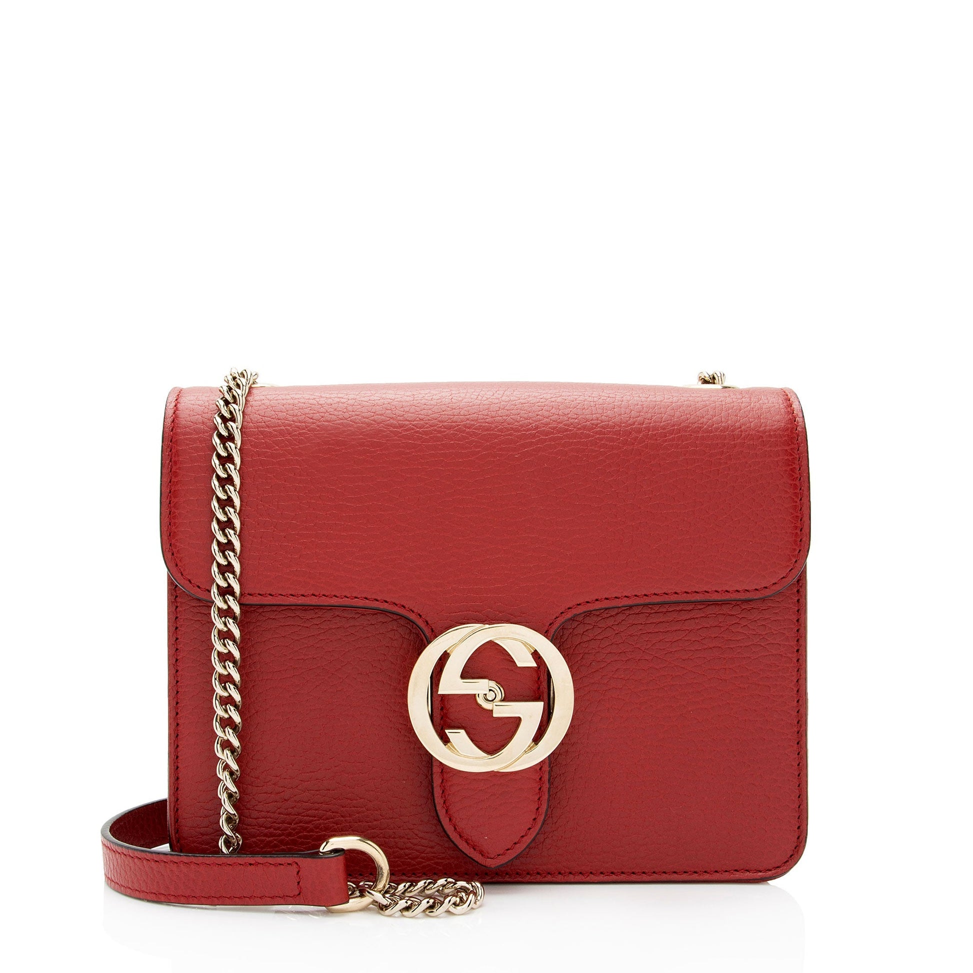 Gucci Grained Interlocking G SHF-0utu9Q Calfskin Red Small Crossbody Bag