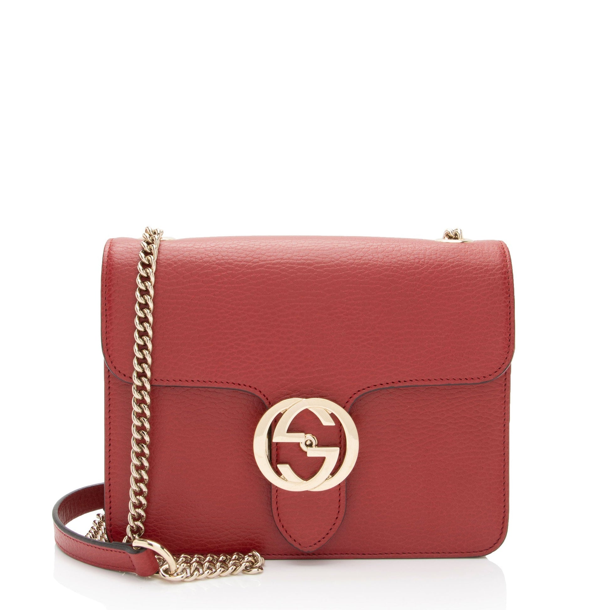 Gucci Grained Interlocking G SHF-8gS5ns Calfskin Red Small Crossbody Bag
