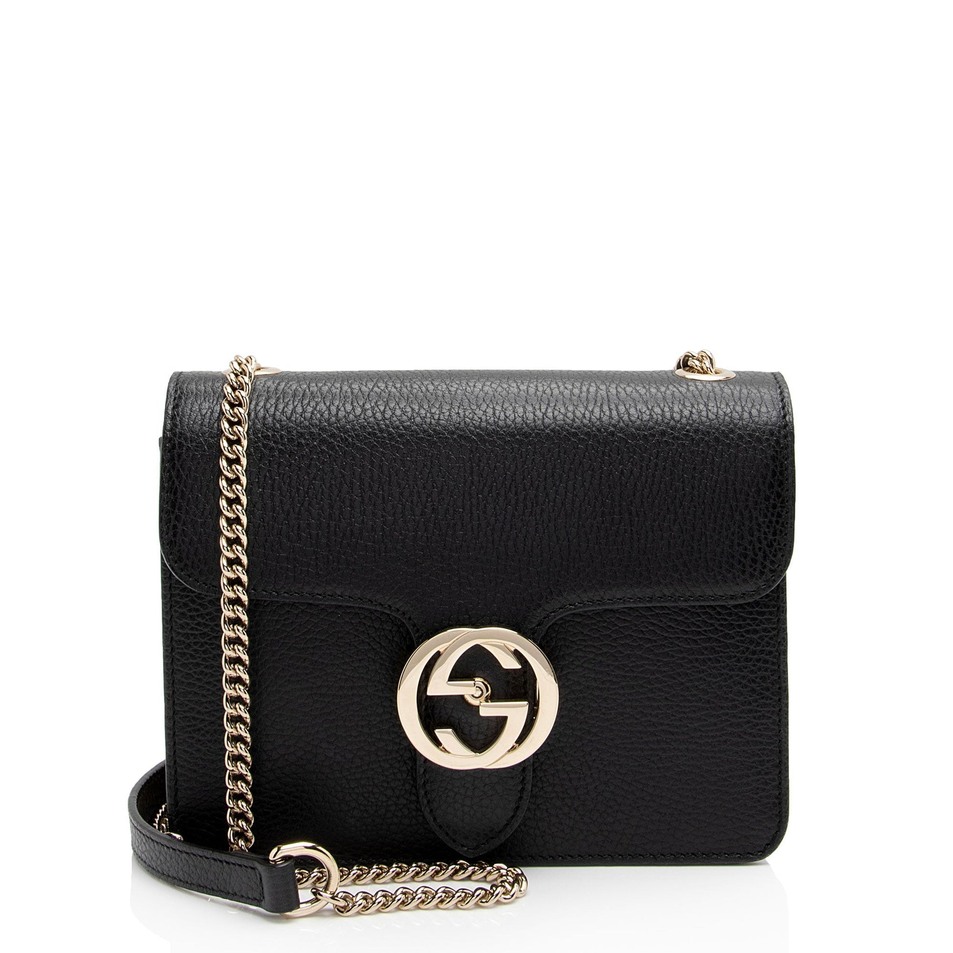 Gucci Grained Interlocking G SHF-1AVxLZ Calfskin Black Small Crossbody Bag