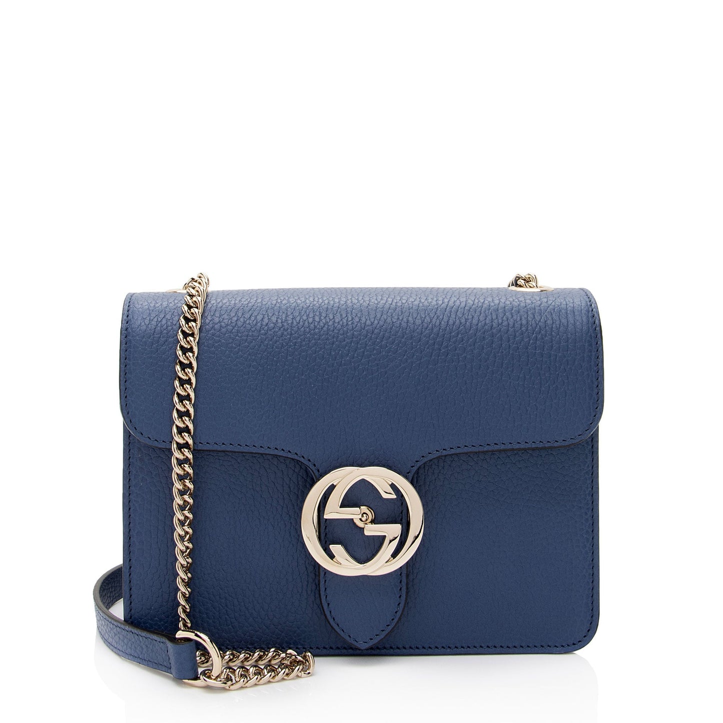 Gucci Grained Interlocking G SHF-s4DfUr Calfskin Blue Small Crossbody Bag