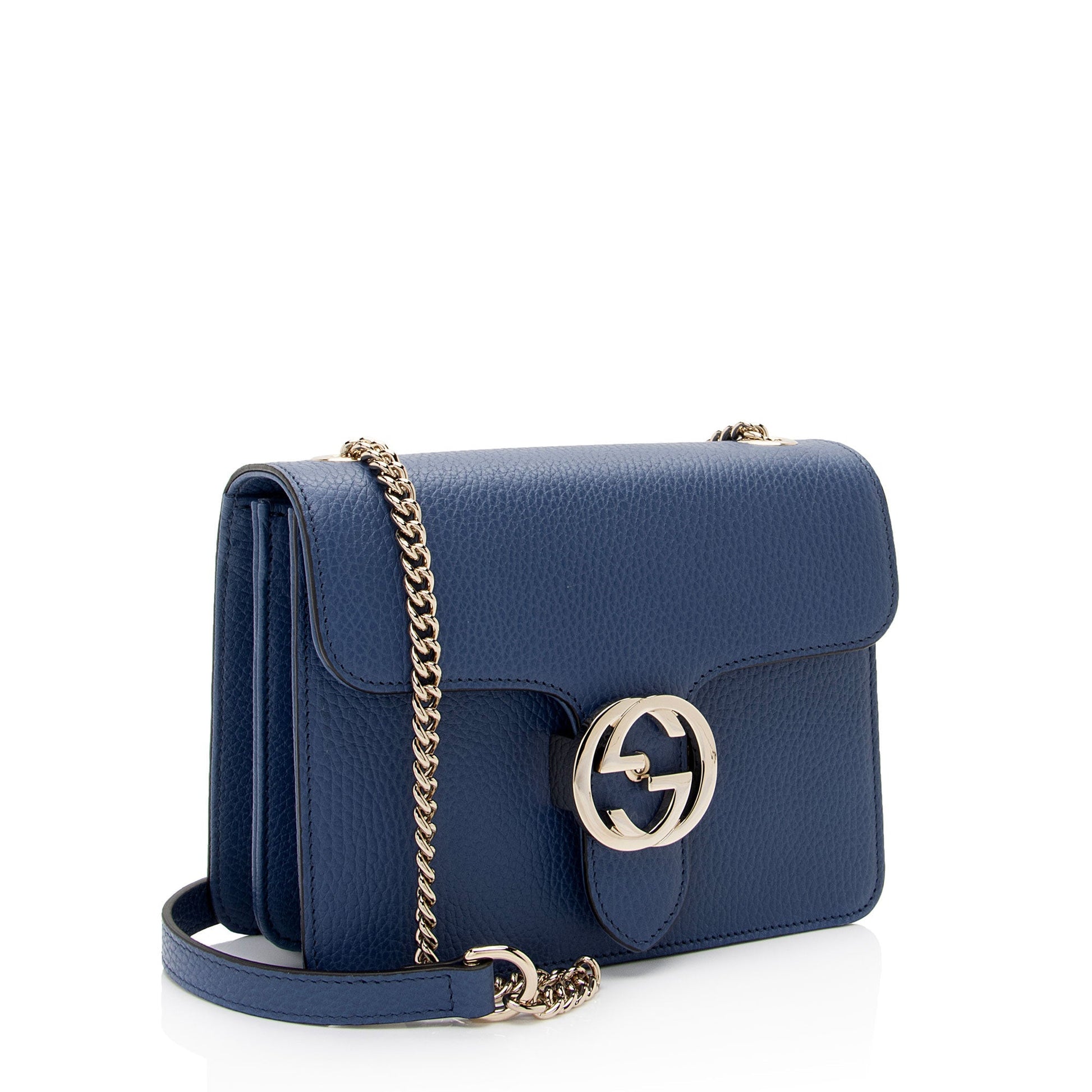 Gucci Grained Interlocking G SHF-s4DfUr Calfskin Blue Small Crossbody Bag