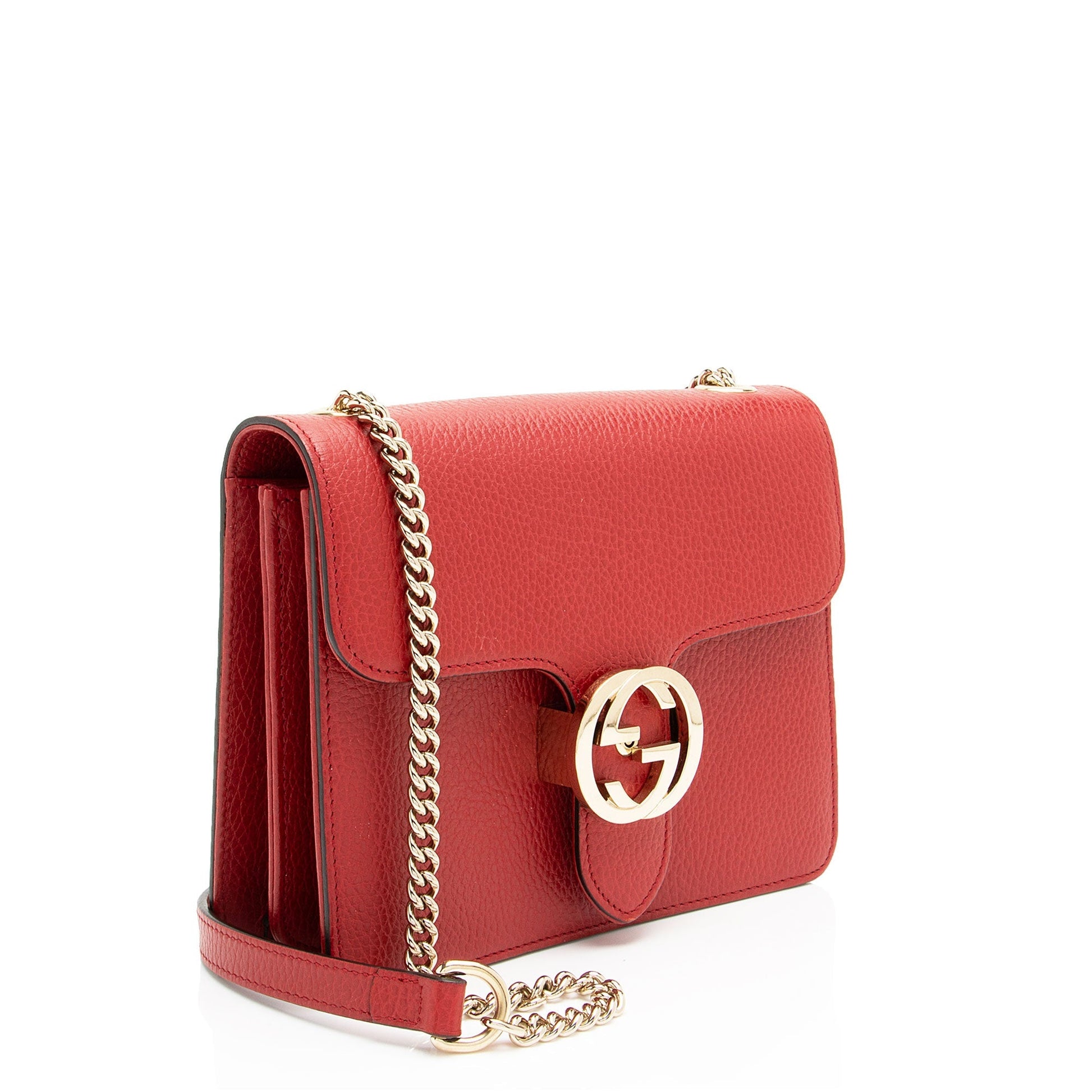 Gucci Grained Interlocking G Calfskin Red Small Crossbody Bag