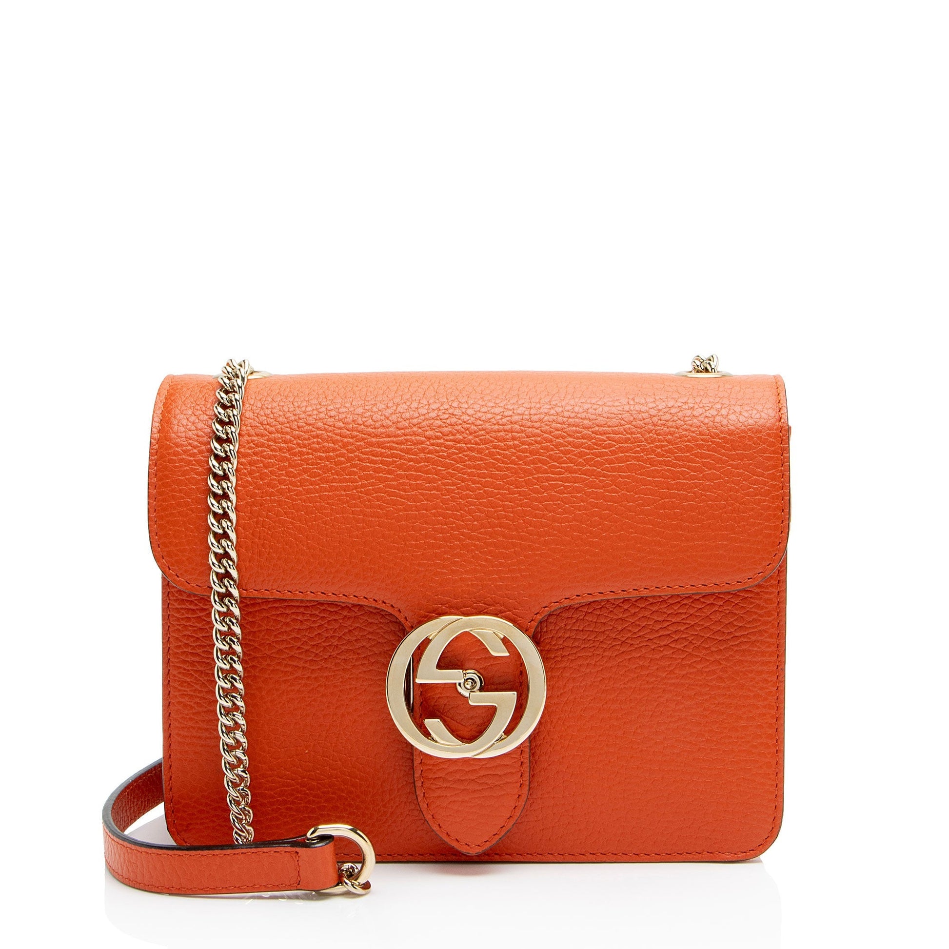 Gucci Grained Interlocking G Leather Calfskin Orange Small Crossbody Bag