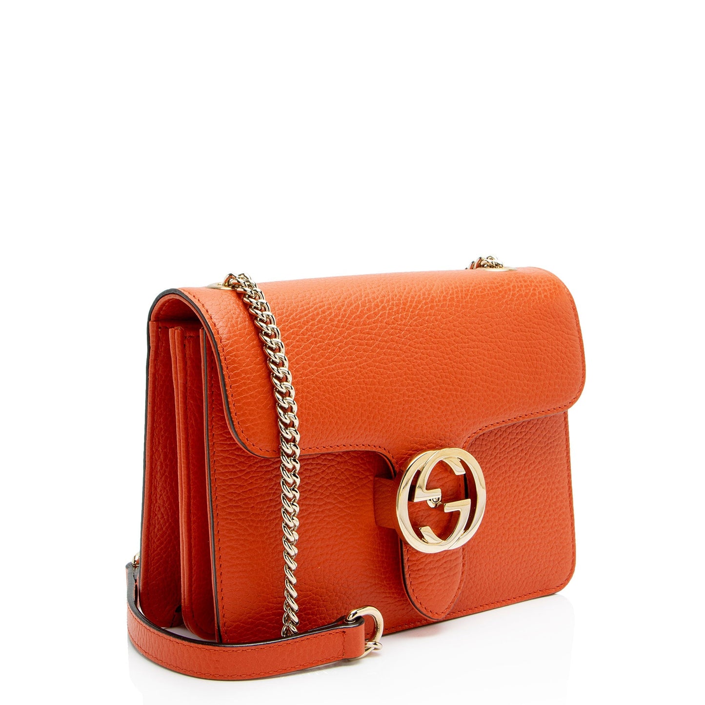 Gucci Grained Interlocking G Leather Calfskin Orange Small Crossbody Bag