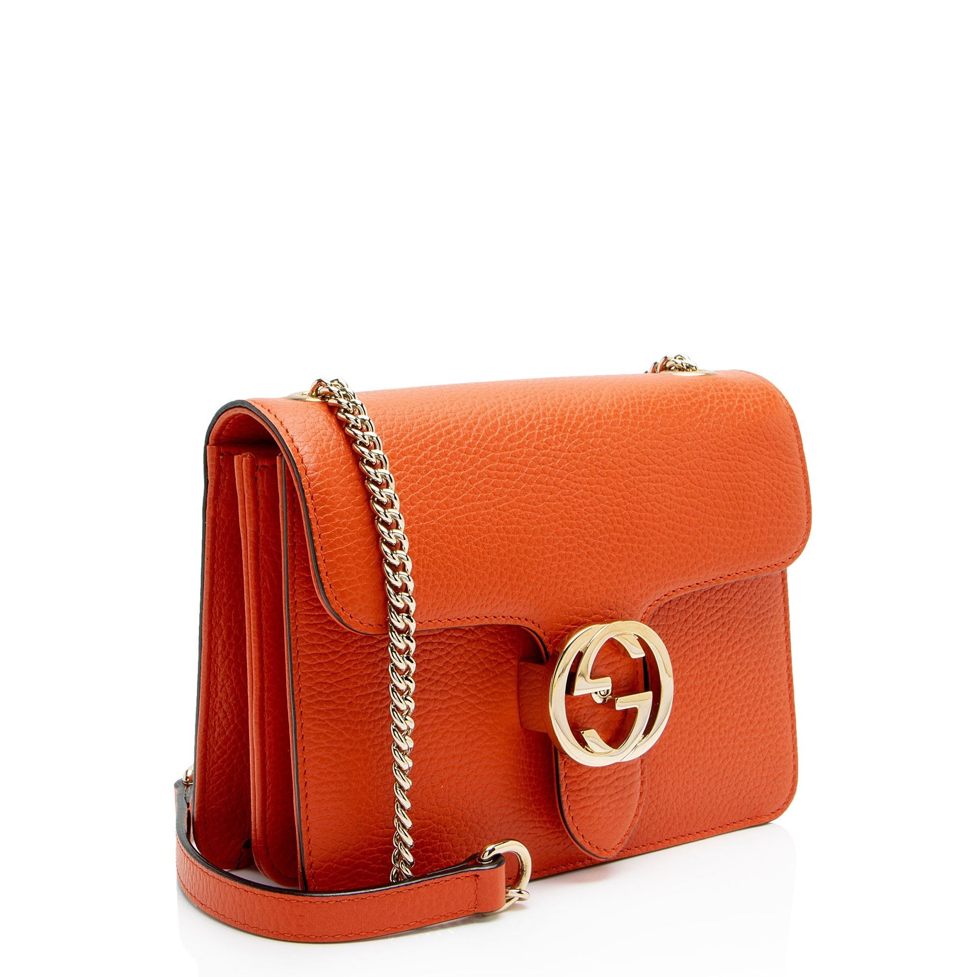Gucci Grained Interlocking G Leather Calfskin Orange Small Crossbody Bag