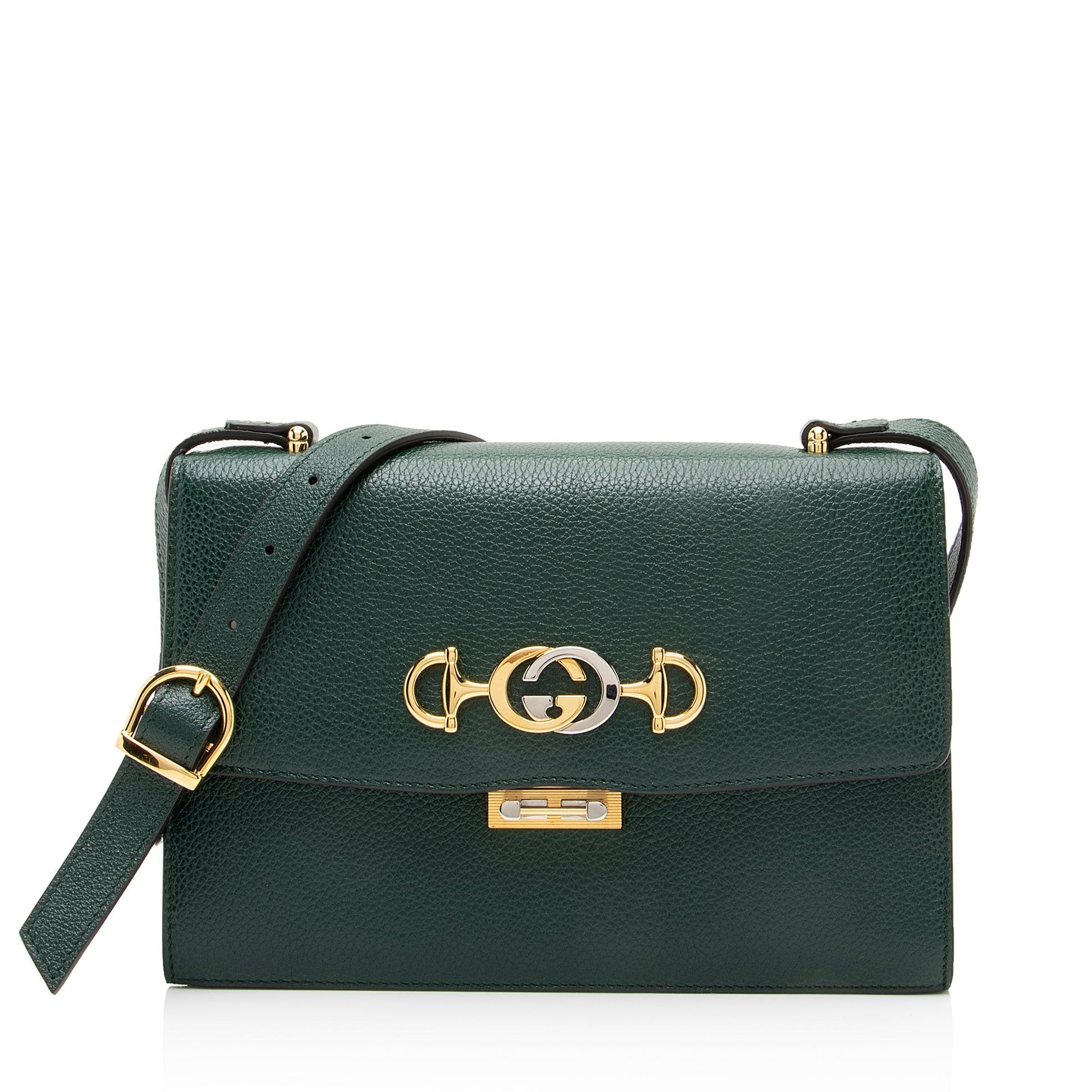 Gucci Grained Zumi SHF Calfskin Green Small Crossbody Bag