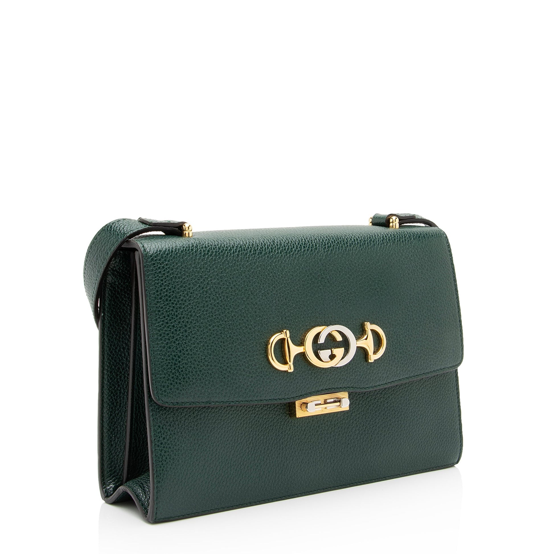 Gucci Grained Zumi SHF Calfskin Green Small Crossbody Bag