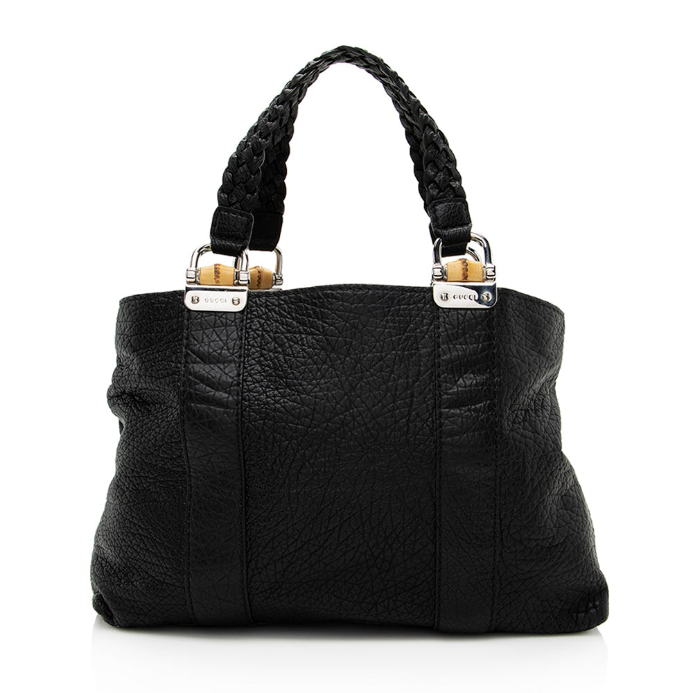 Gucci Grained Bamboo Bar SHF Leather Black Medium Tote Bag