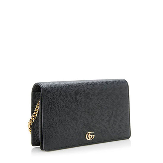 Gucci Grained GG Marmont SHF-9urvWF Leather Black Mini Chain Crossbody Bag