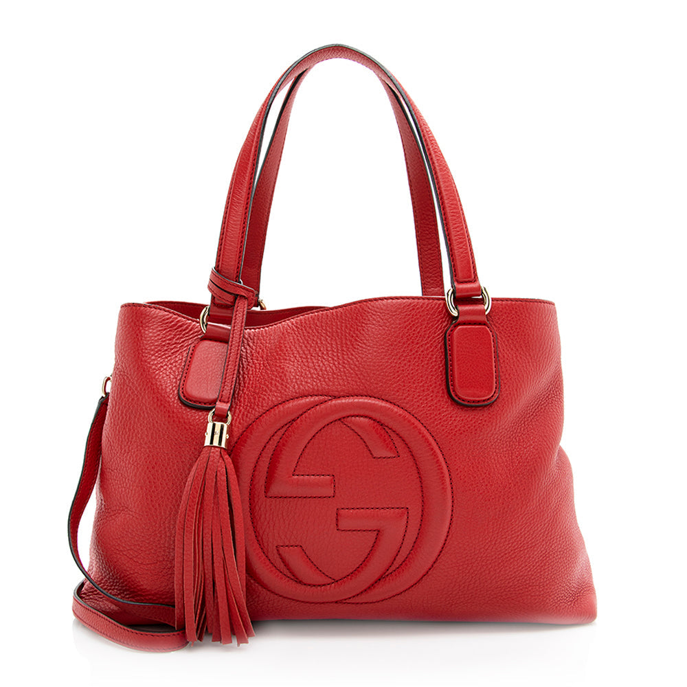 Gucci Grained Soho Working SHF Leather Red Tote Bag