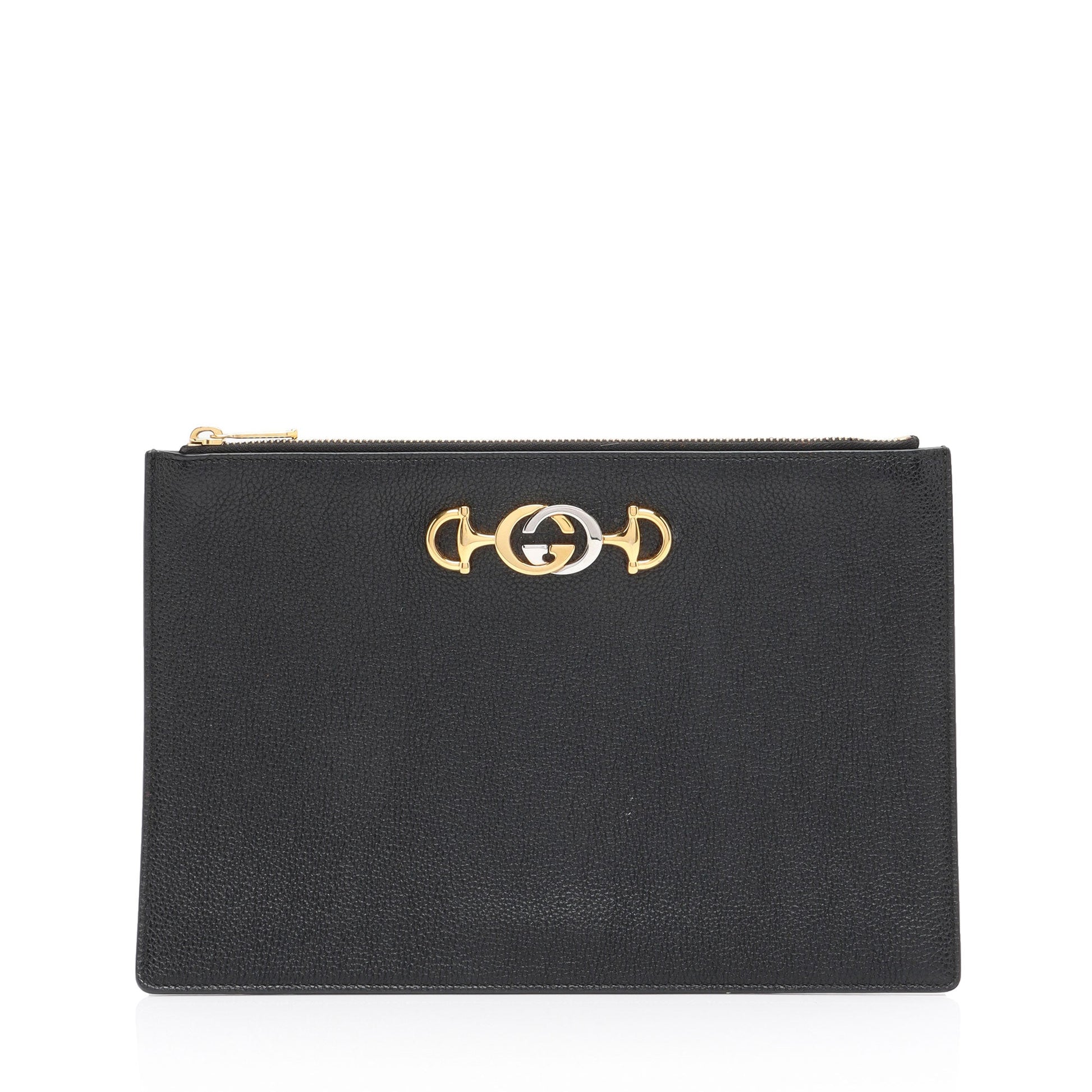Gucci Grained Zumi Pouch SHF-AvV2u4 Leather Black Clutch Bag
