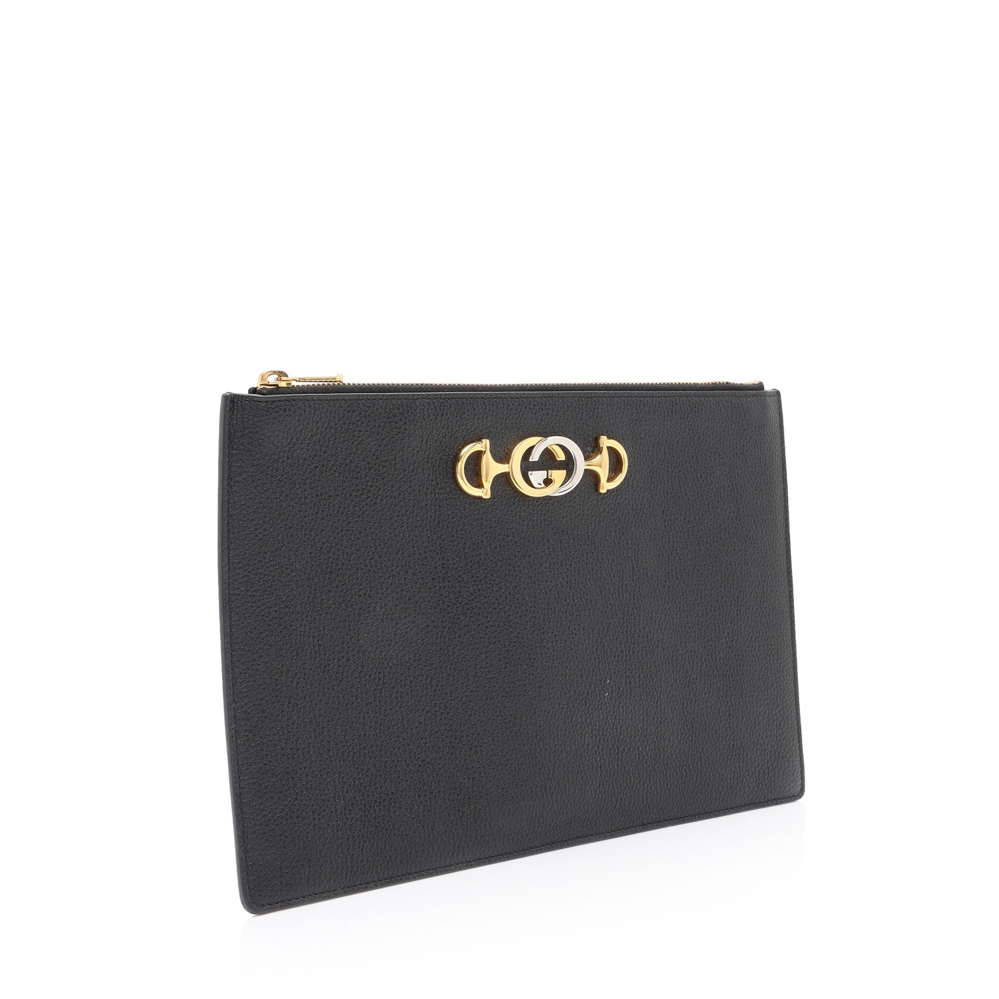 Gucci Grained Zumi Pouch SHF-AvV2u4 Leather Black Clutch Bag