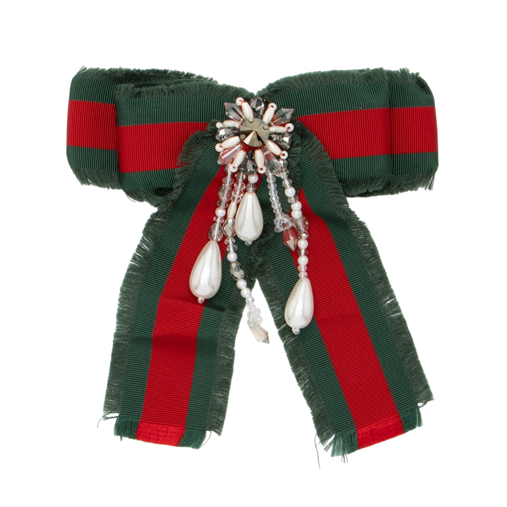 Gucci Grosgrain Web Pearl Crystal Bow Nylon Red Green Handbag
