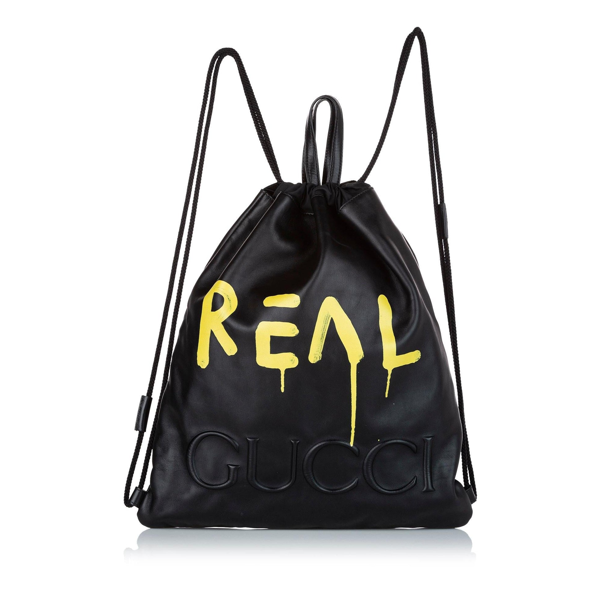 Gucci Ghost Drawstring Backpack SHG Leather Calf Black Jewelry
