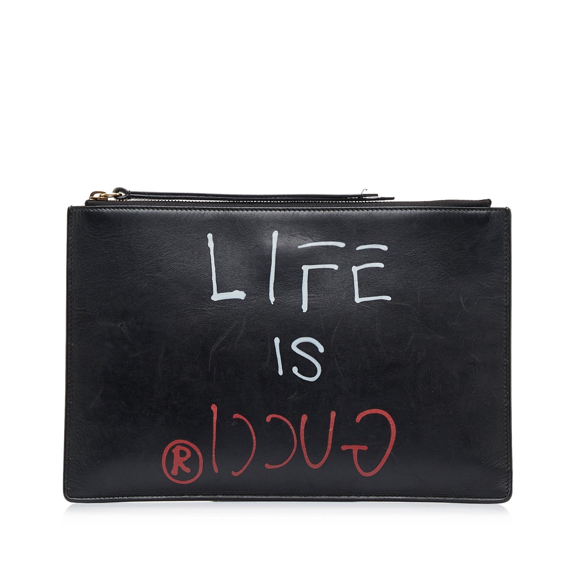 Gucci Ghost Life is SHG-QPhnpZ Leather Calf Black Clutch Bag