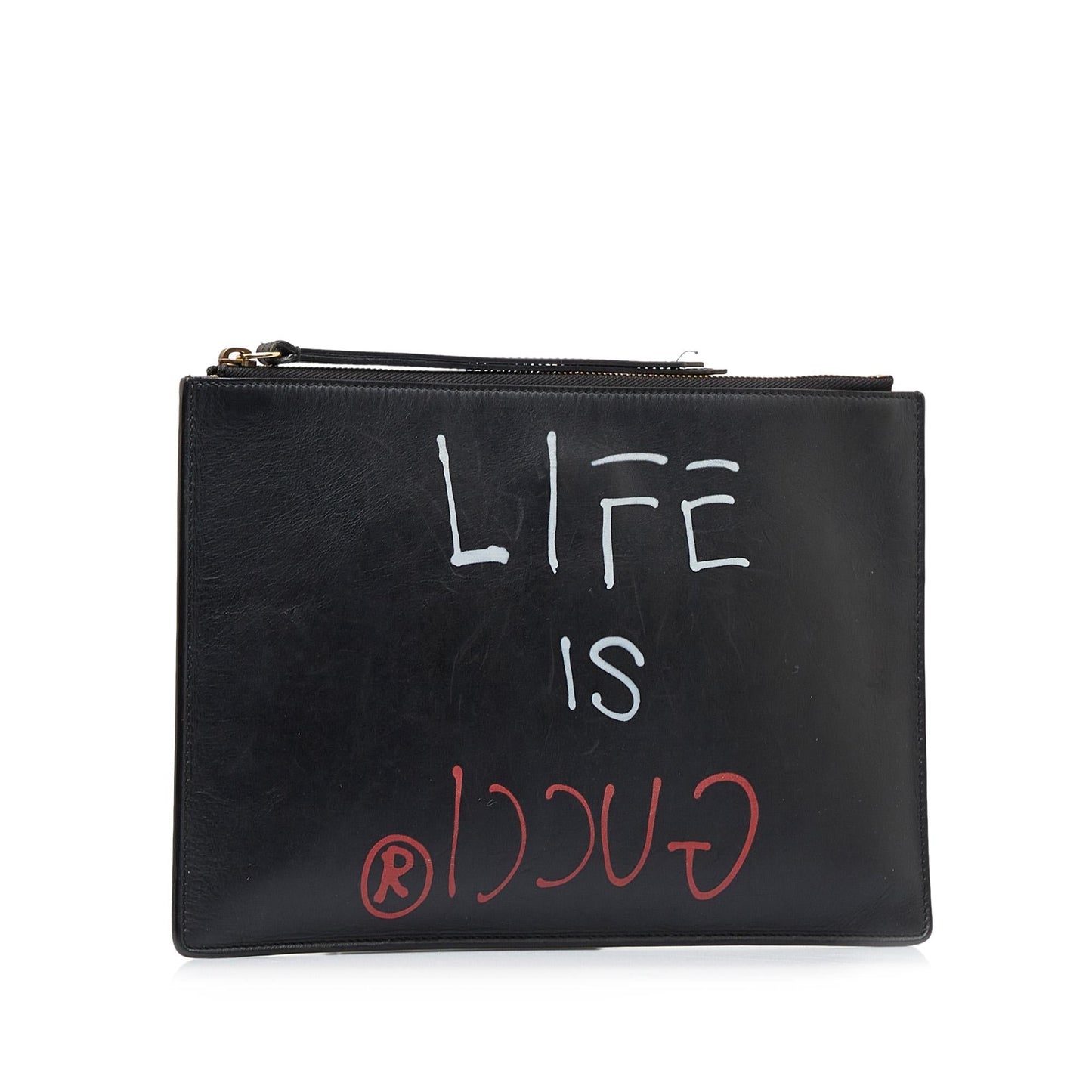 Gucci Ghost Life is SHG-QPhnpZ Leather Calf Black Clutch Bag