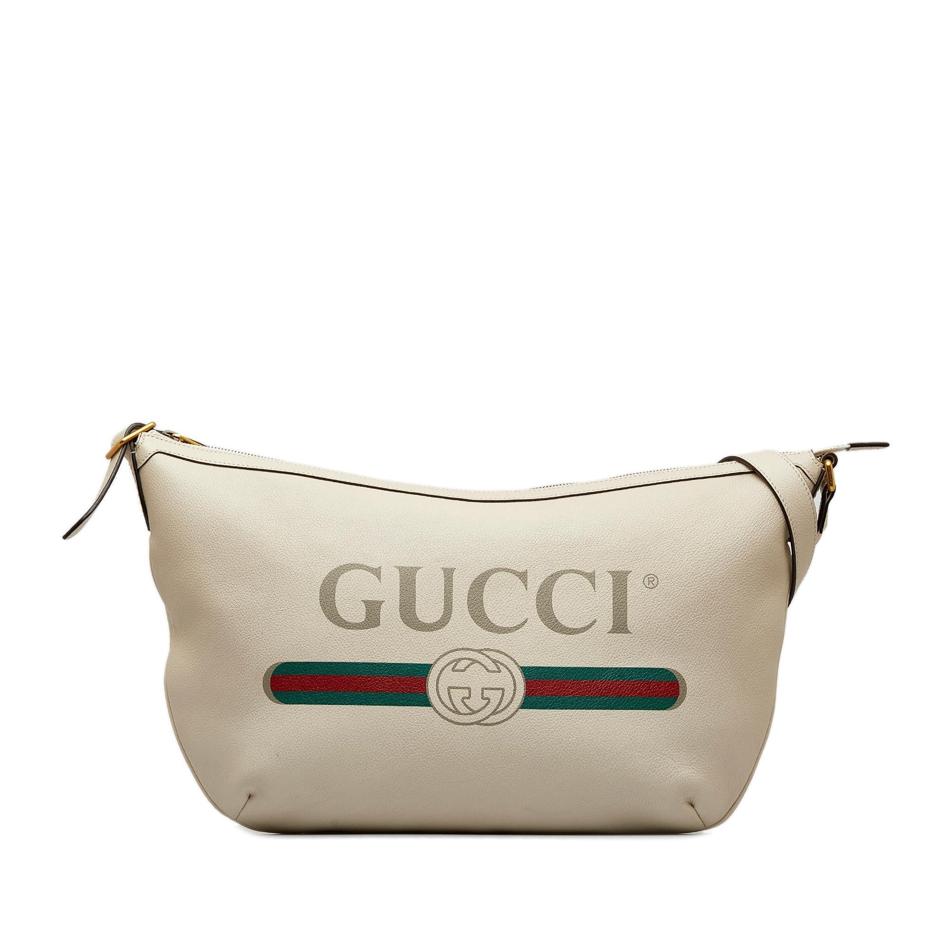 Gucci Half Moon SHG-FVuWqd Calf White Logo Shoulder Bag