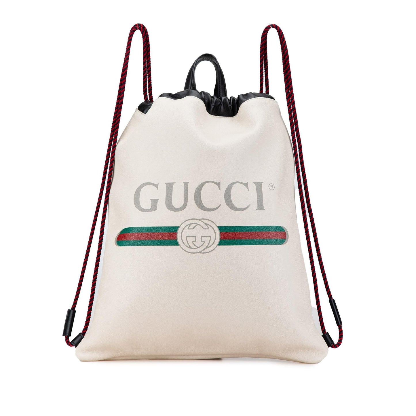 Gucci Backpack Leather Calf White Logo Leather Backpack