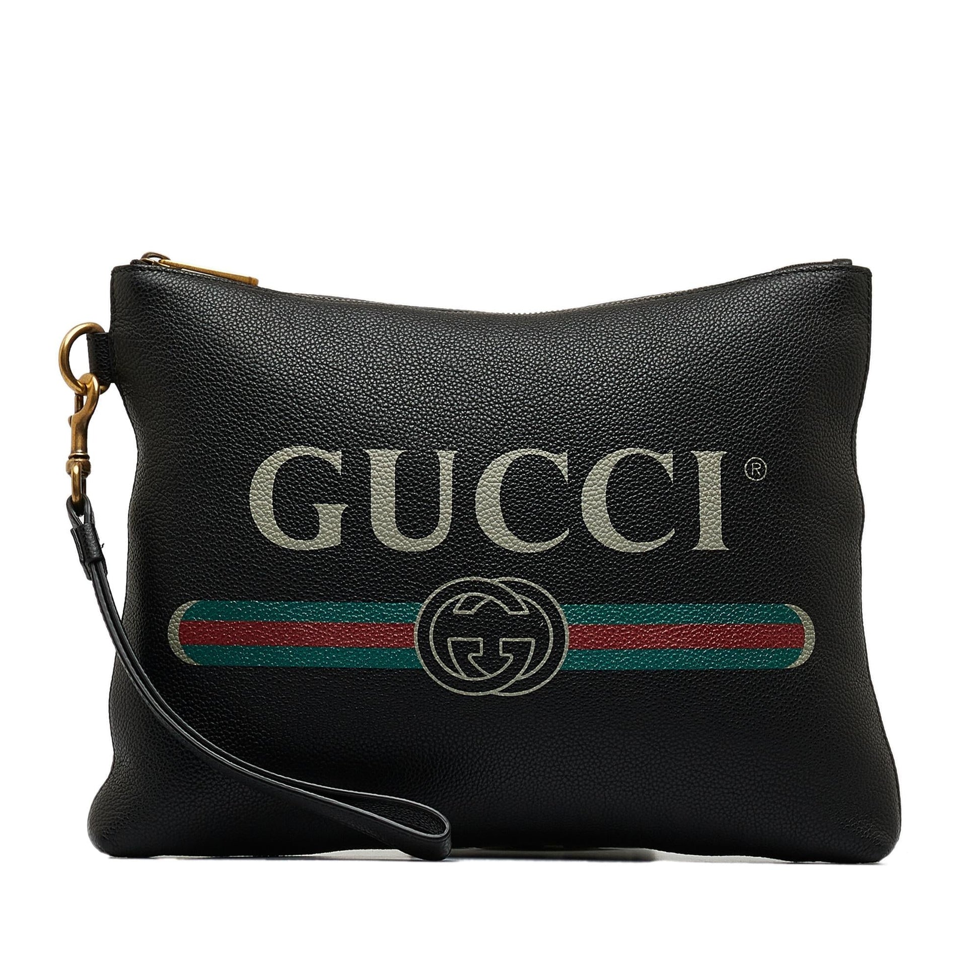 Gucci SHG-Gyg3CU Leather Calf Black Logo Clutch Bag