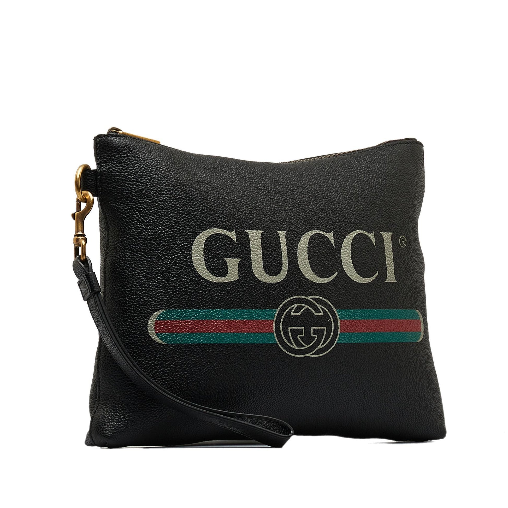 Gucci SHG-Gyg3CU Leather Calf Black Logo Clutch Bag