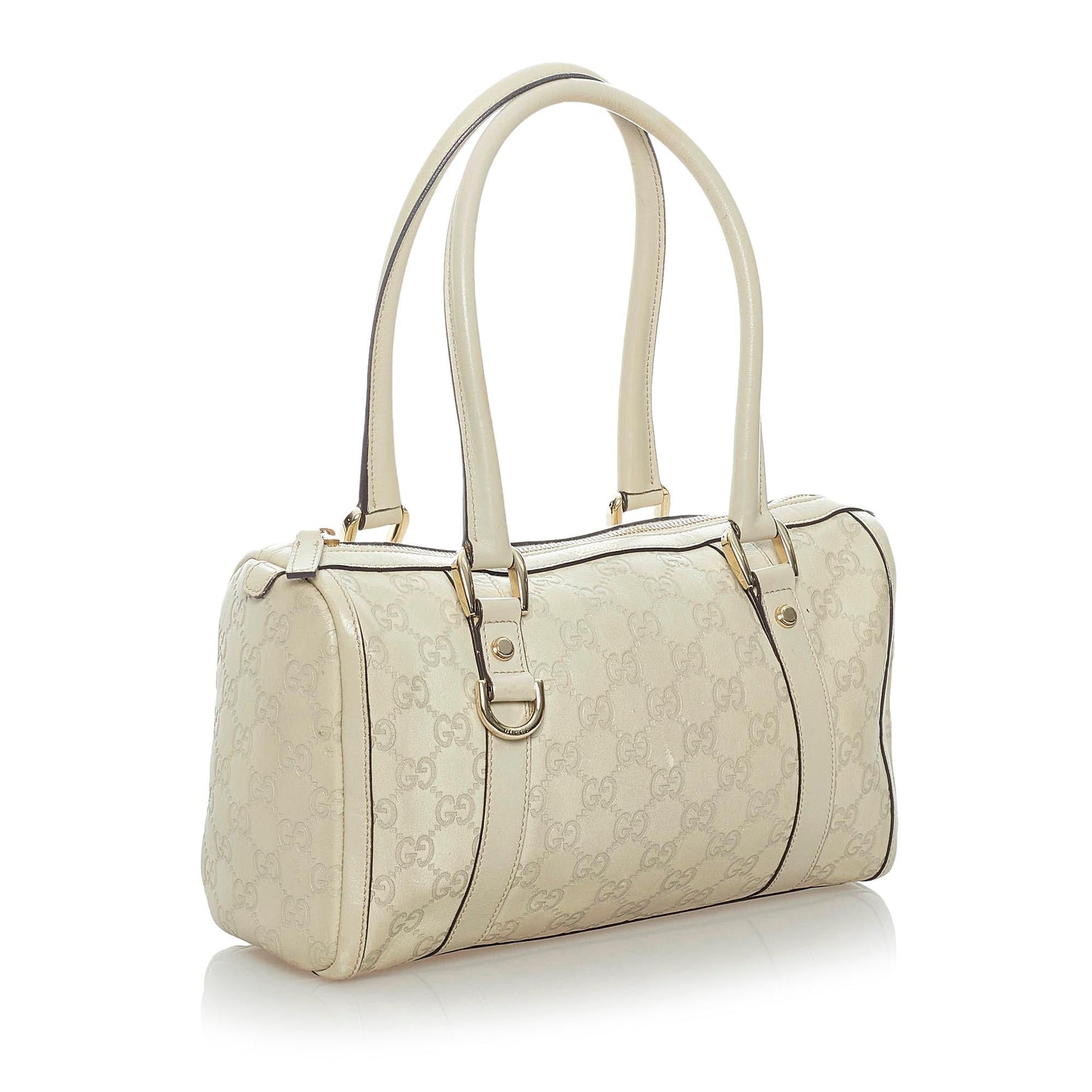 Gucci Guccissima Abbey Boston SHG Leather Calf White Satchel Bag Bag Shg