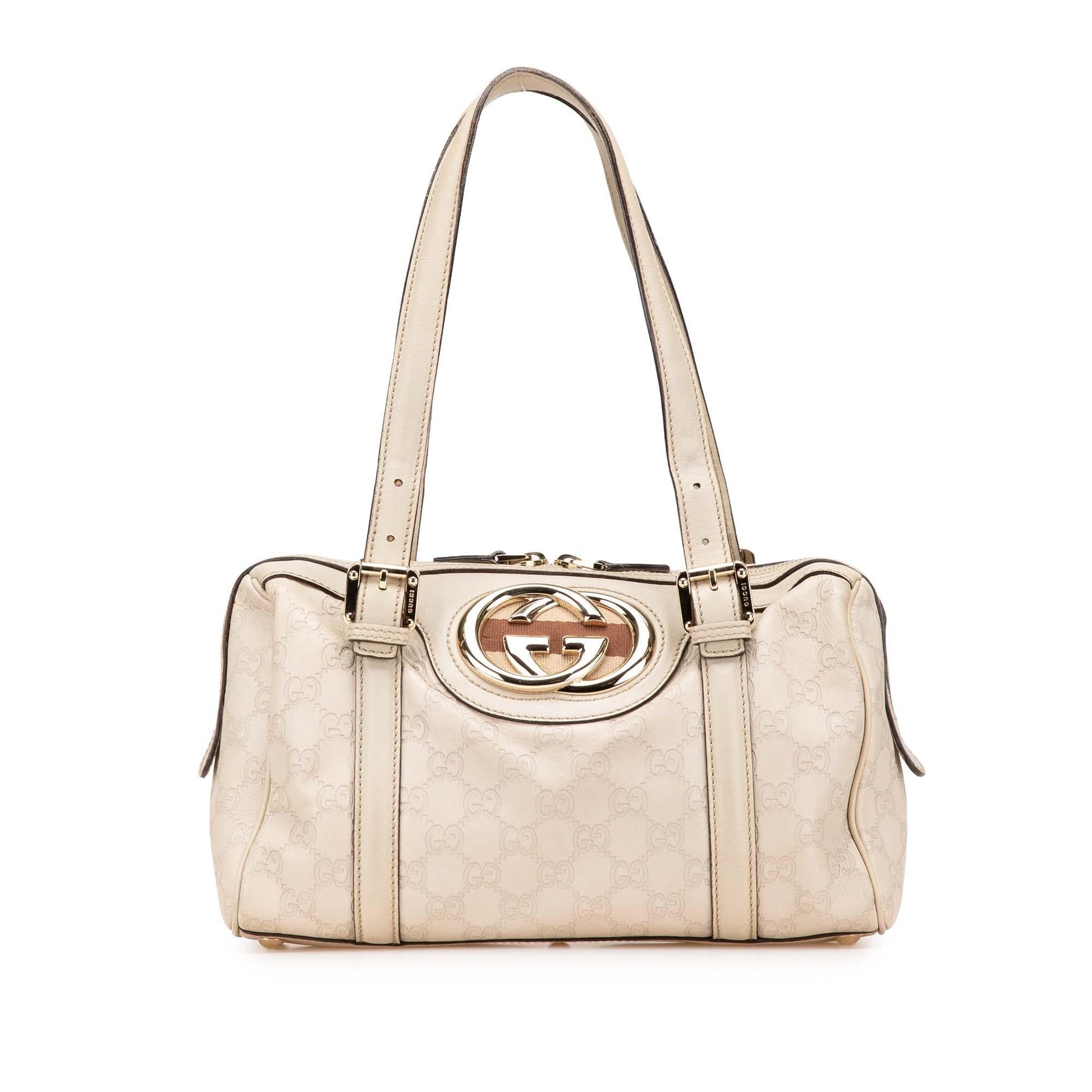 Gucci Guccissima Britt Boston Calf White Satchel Bag