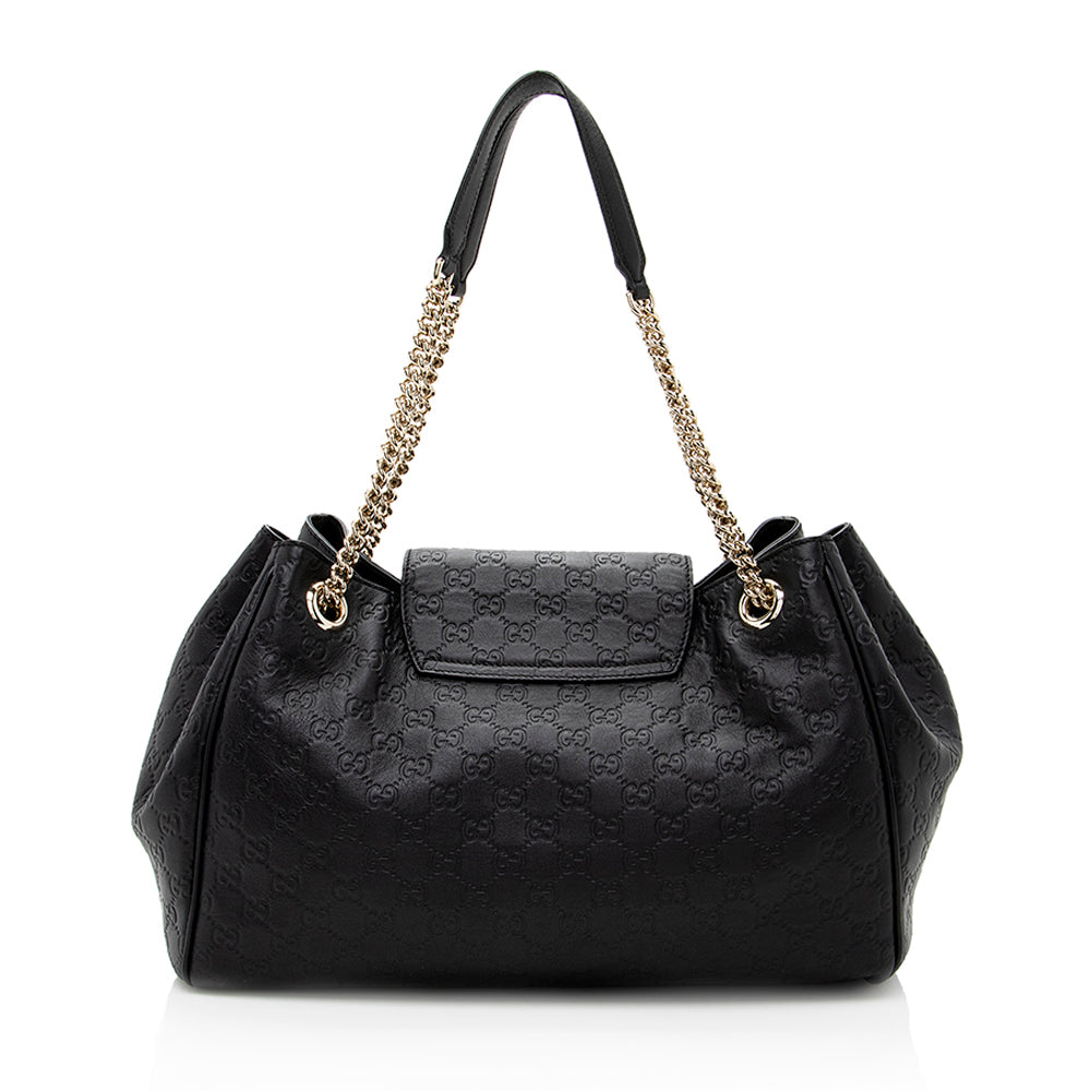 Gucci Guccissima Emily SHF Leather Black Large Crossbody Bag