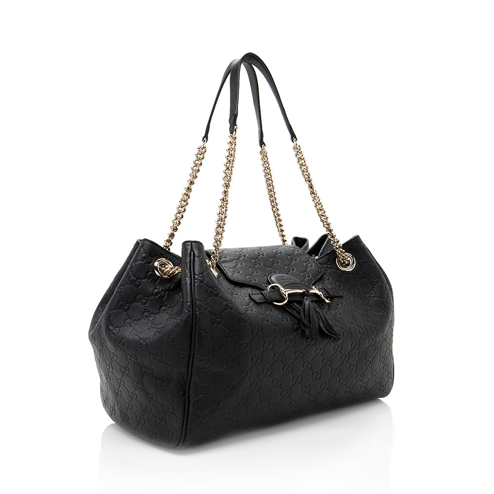 Gucci Guccissima Emily SHF Leather Black Large Crossbody Bag