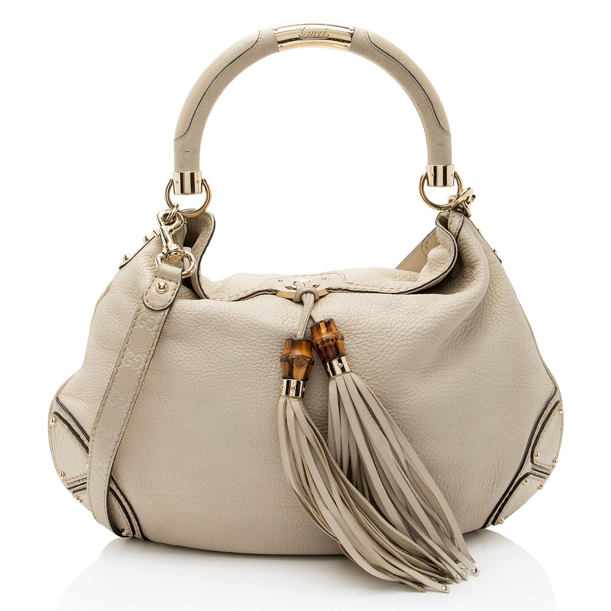 Gucci Guccissima Bamboo Indy SHF-M8NqdH Leather White Large Satchel Bag