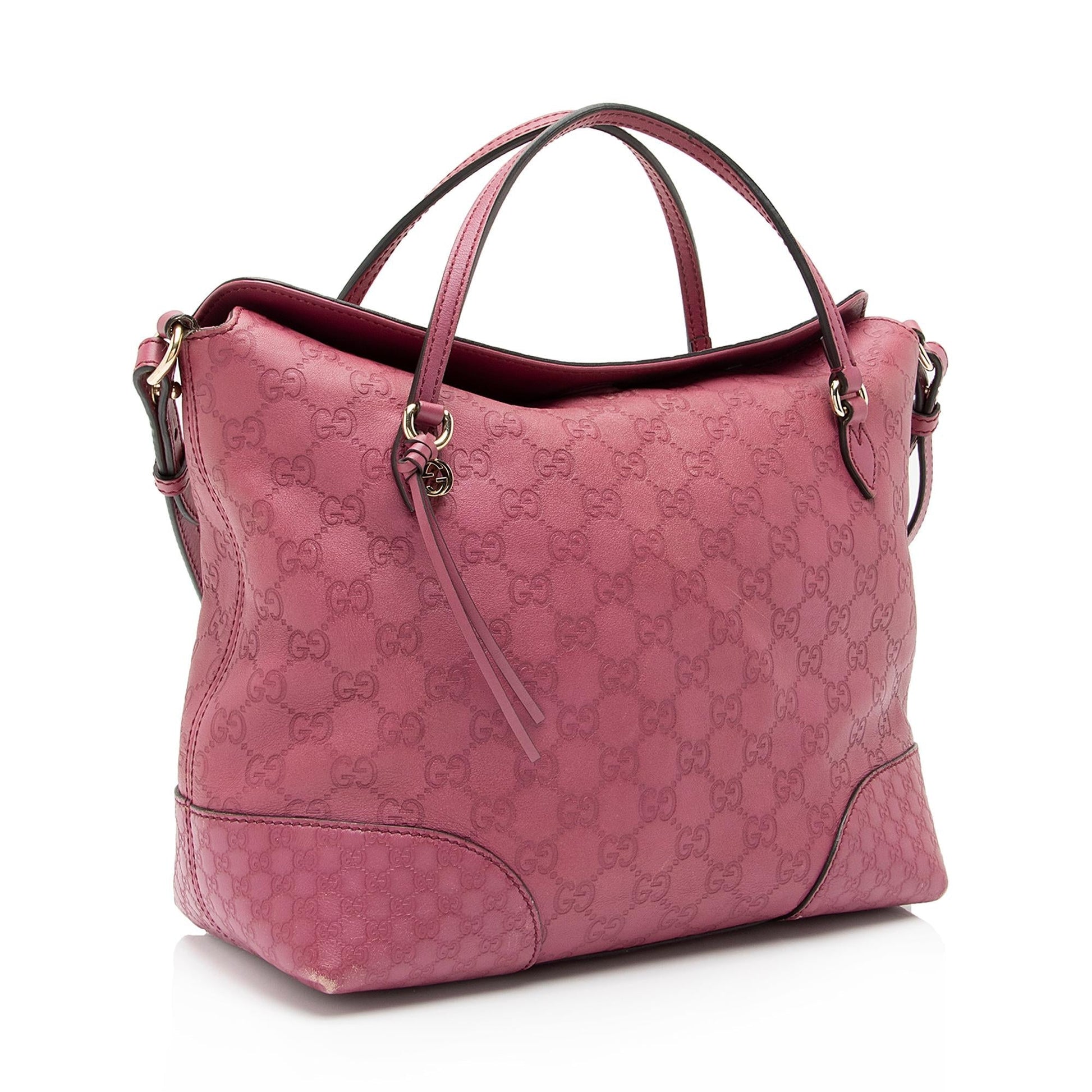 Gucci Guccissima Bree Fold Over SHF Leather Pink Tote Bag