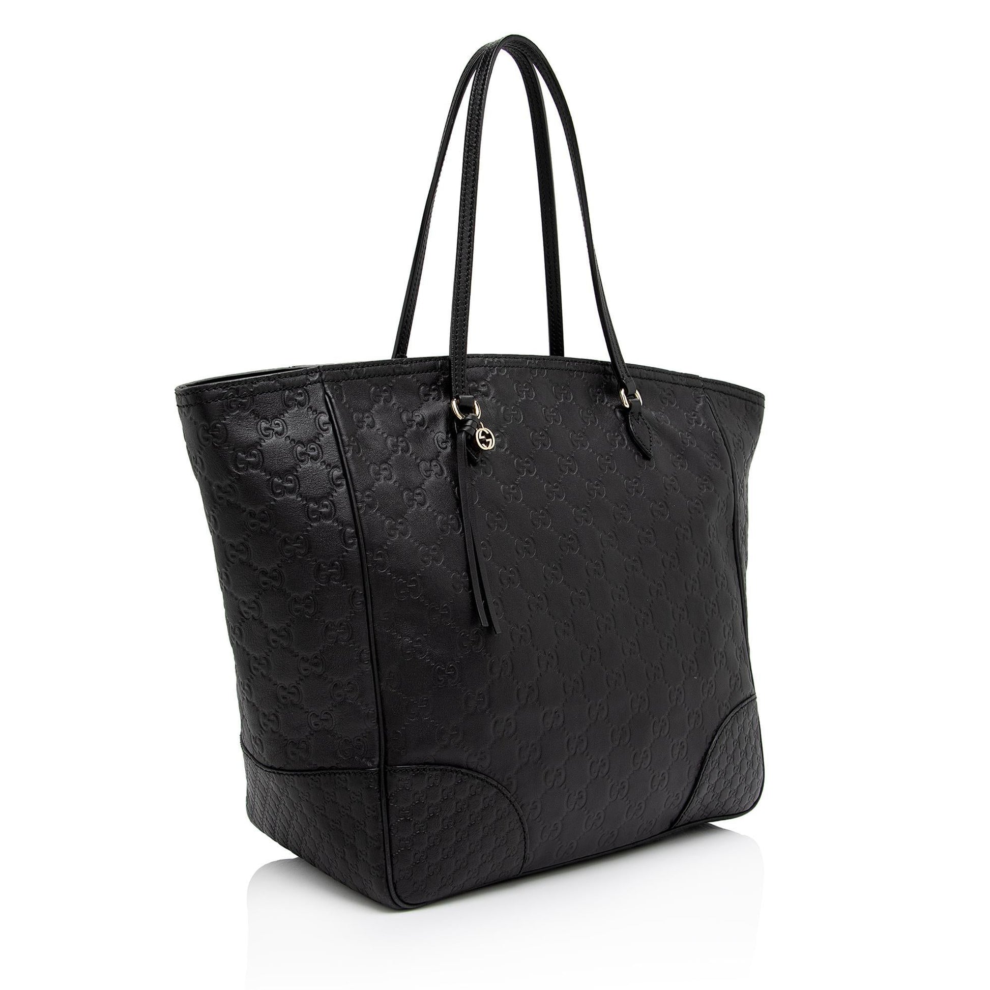 Gucci Guccissima Bree Zip SHF-Y3wwCh Leather Black Medium Tote Bag