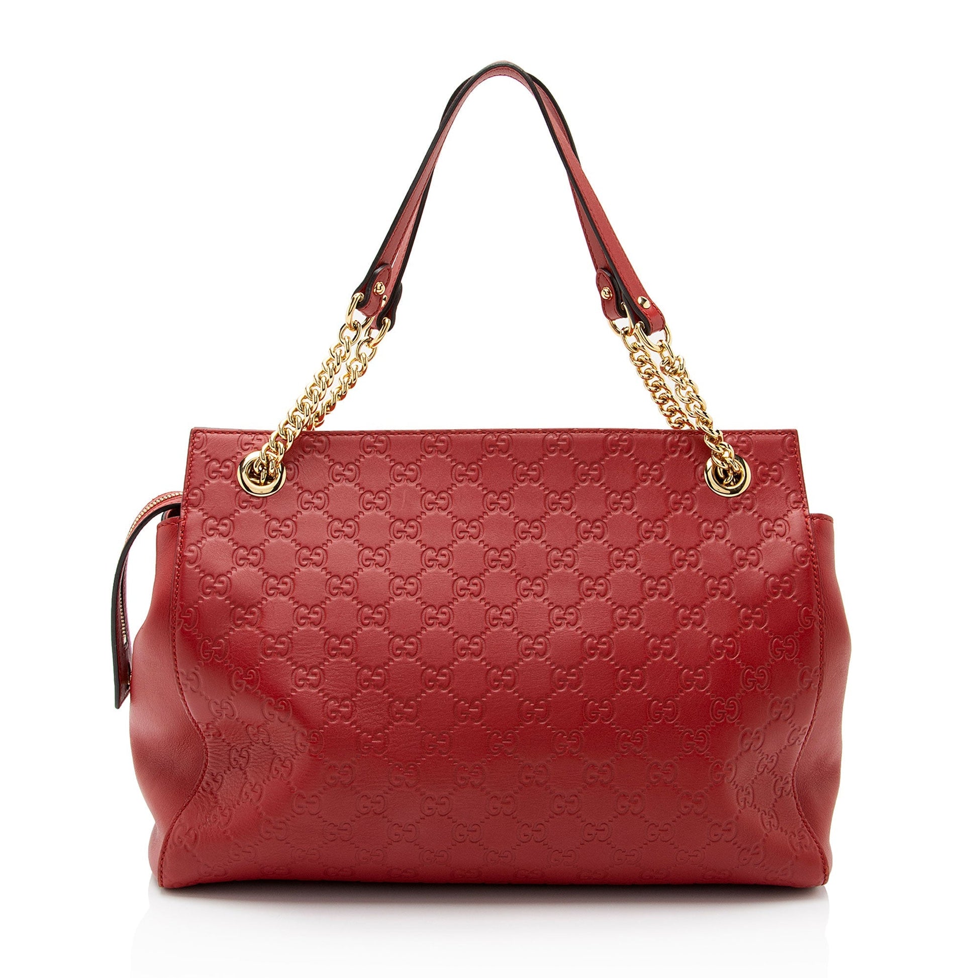 Gucci Guccissima SHF-oF32dq Leather Red Large Chain Shoulder Bag