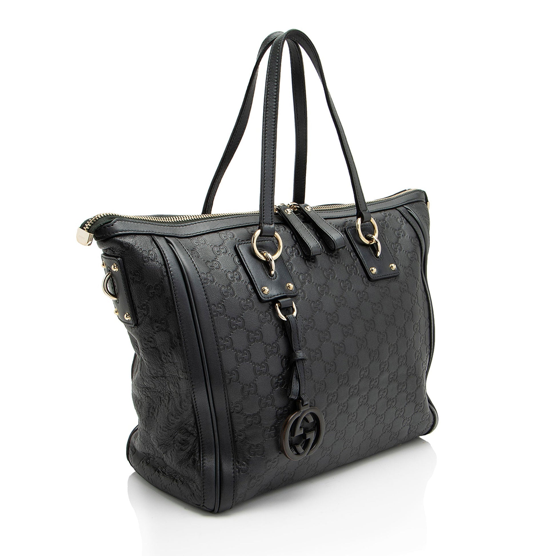Gucci Guccissima Charm SHF-pSuRcq Leather Black Medium Tote Bag