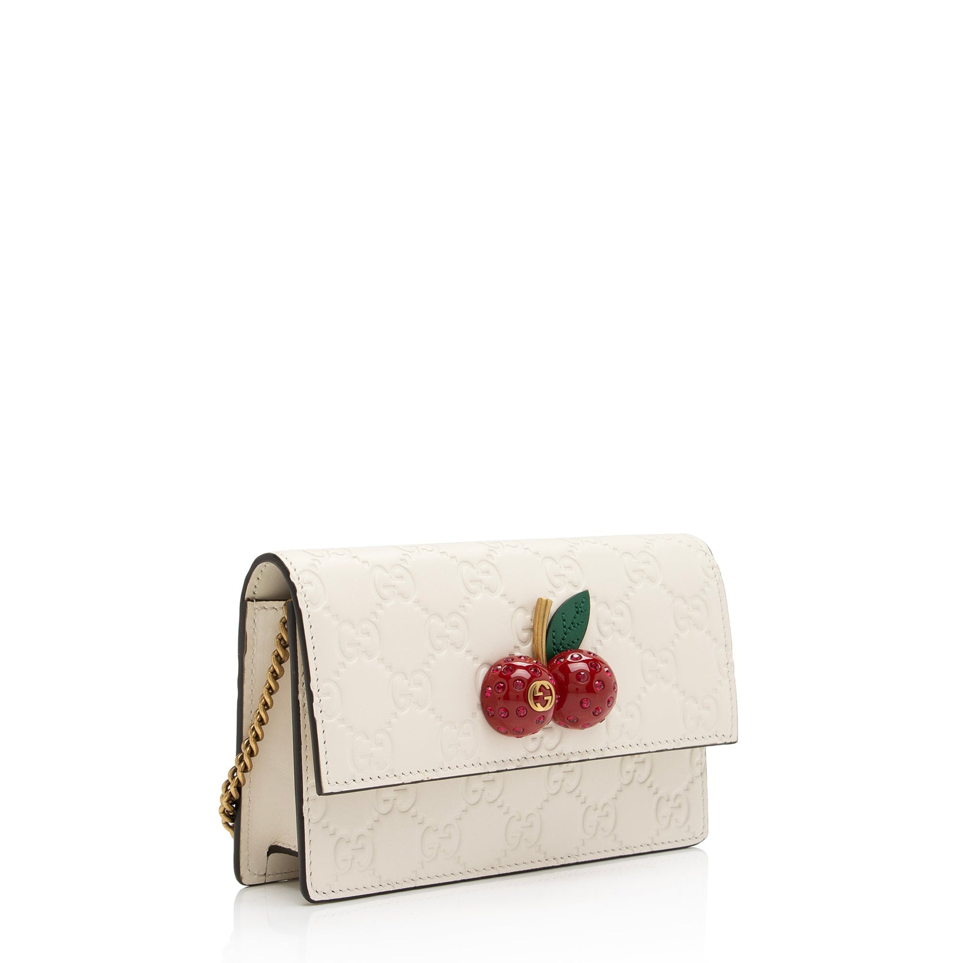 Gucci Guccissima Cherry Chain SHF-ag0Ibh Leather White Red Mini Crossbody Bag