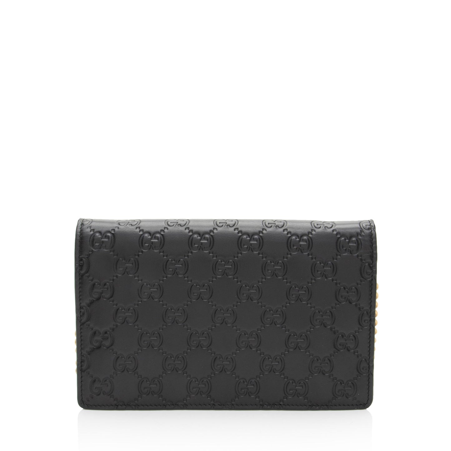 Gucci Guccissima Crystal Cat Wallet on Leather Black Chain Crossbody Bag