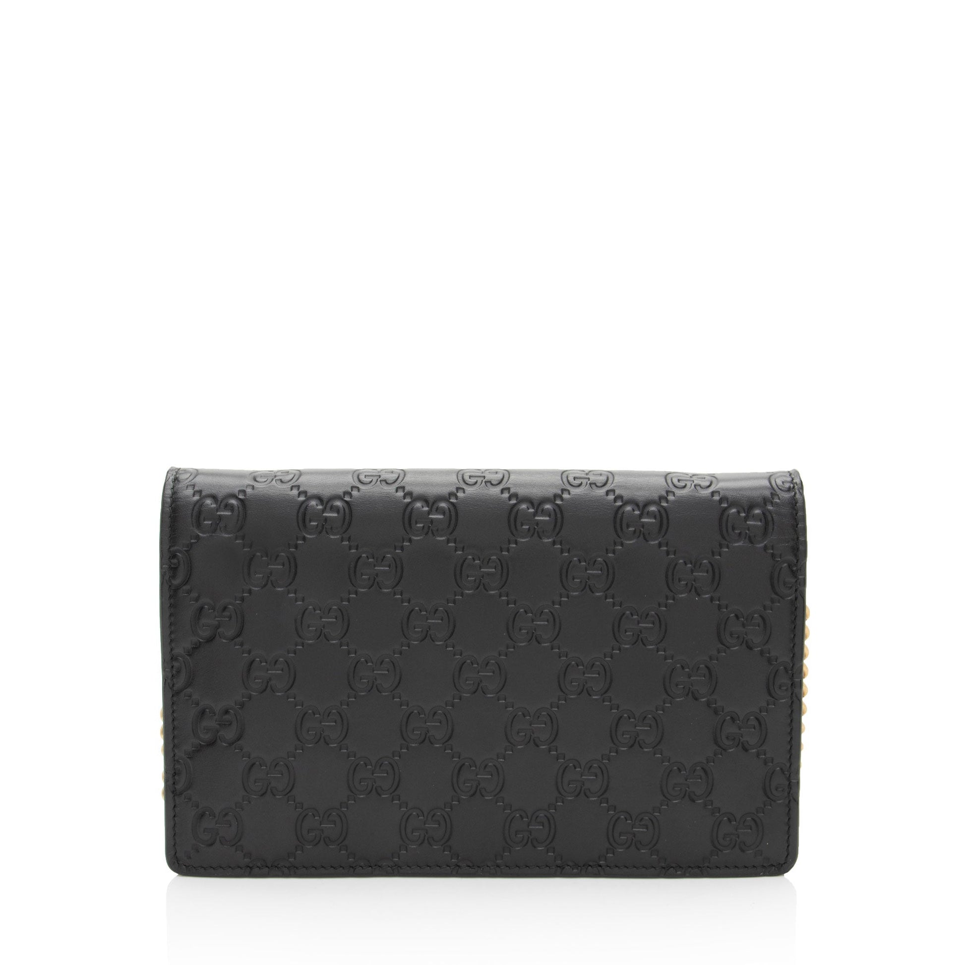Gucci Guccissima Crystal Cat Wallet on Leather Black Chain Crossbody Bag