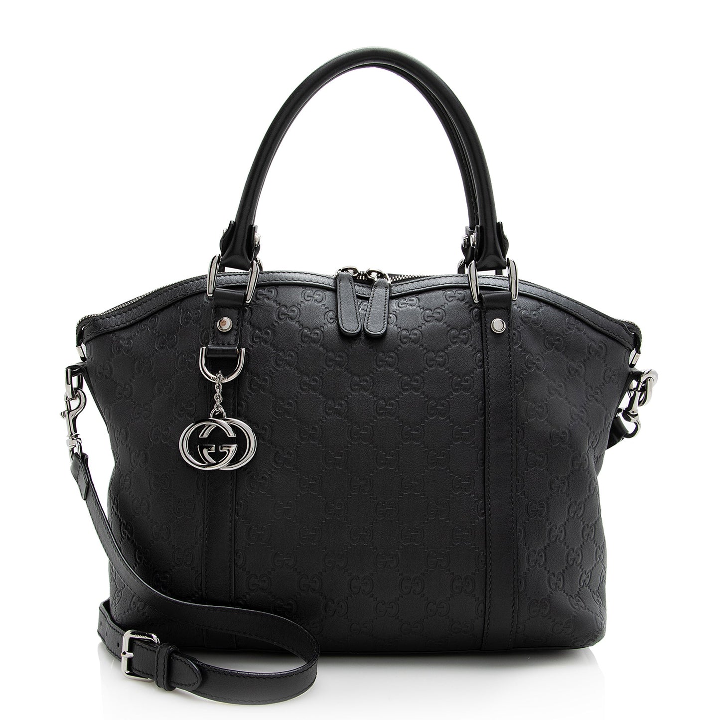 Gucci Guccissima Dome SHF Leather Black Medium Satchel Bag