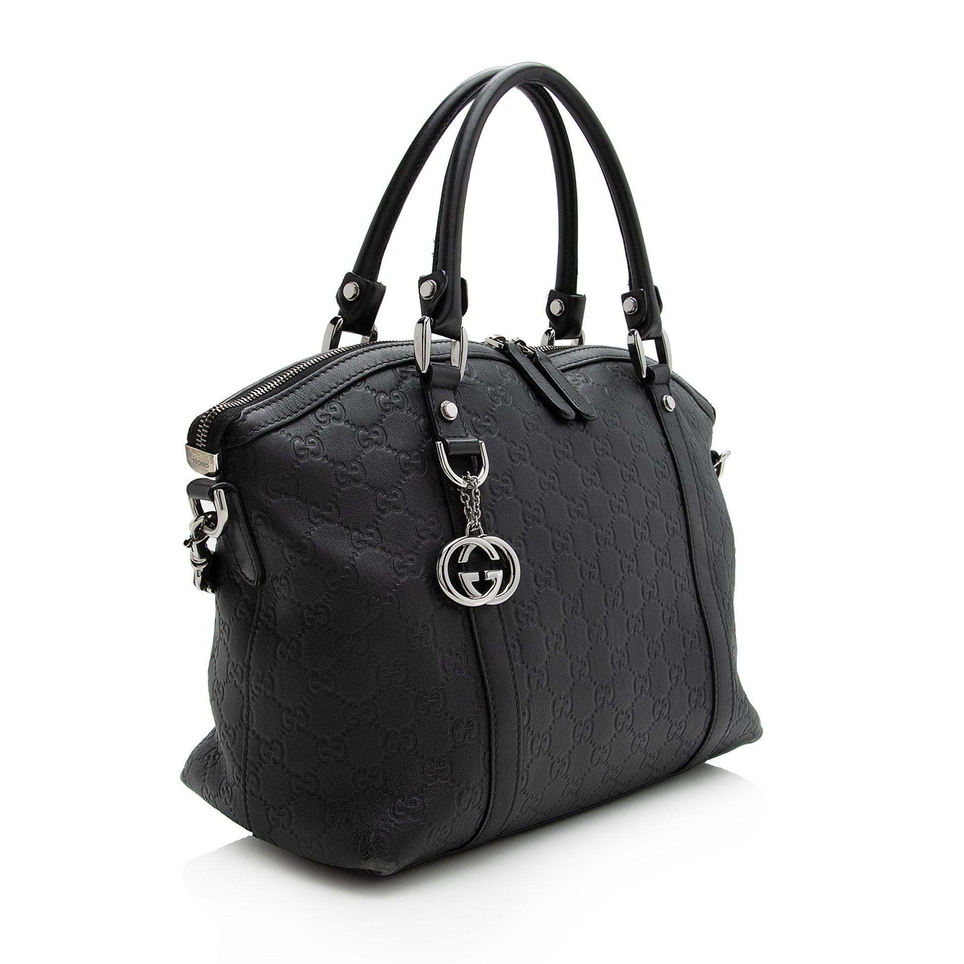 Gucci Guccissima Dome SHF Leather Black Medium Satchel Bag
