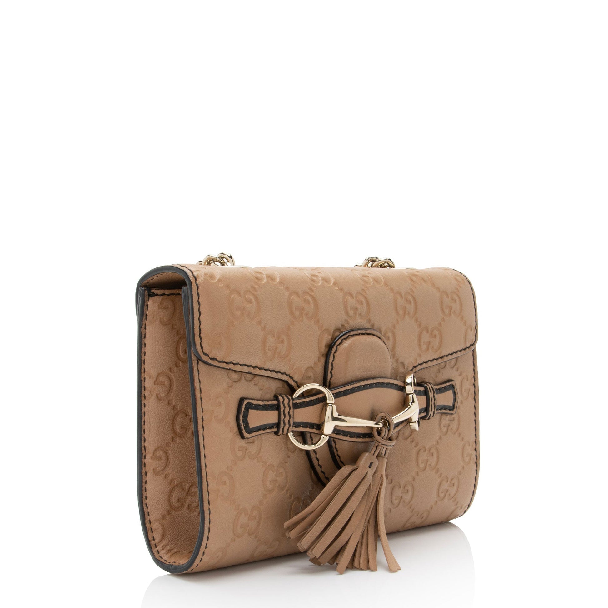 Gucci Guccissima Emily SHF-deNbDS Leather Beige Mini Crossbody Bag