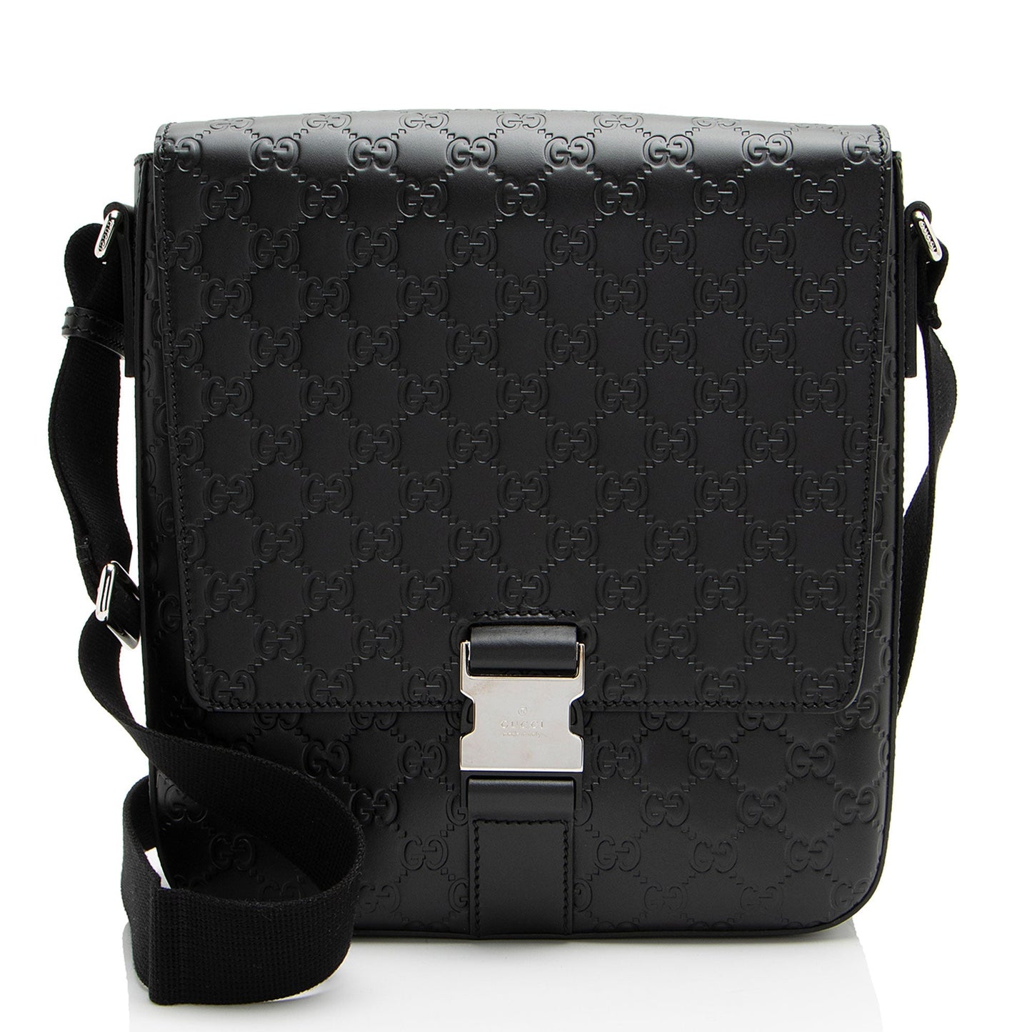 Gucci Guccissima Buckle Messenger SHF-hZFpSA Leather Nylon Black Shoulder Bag