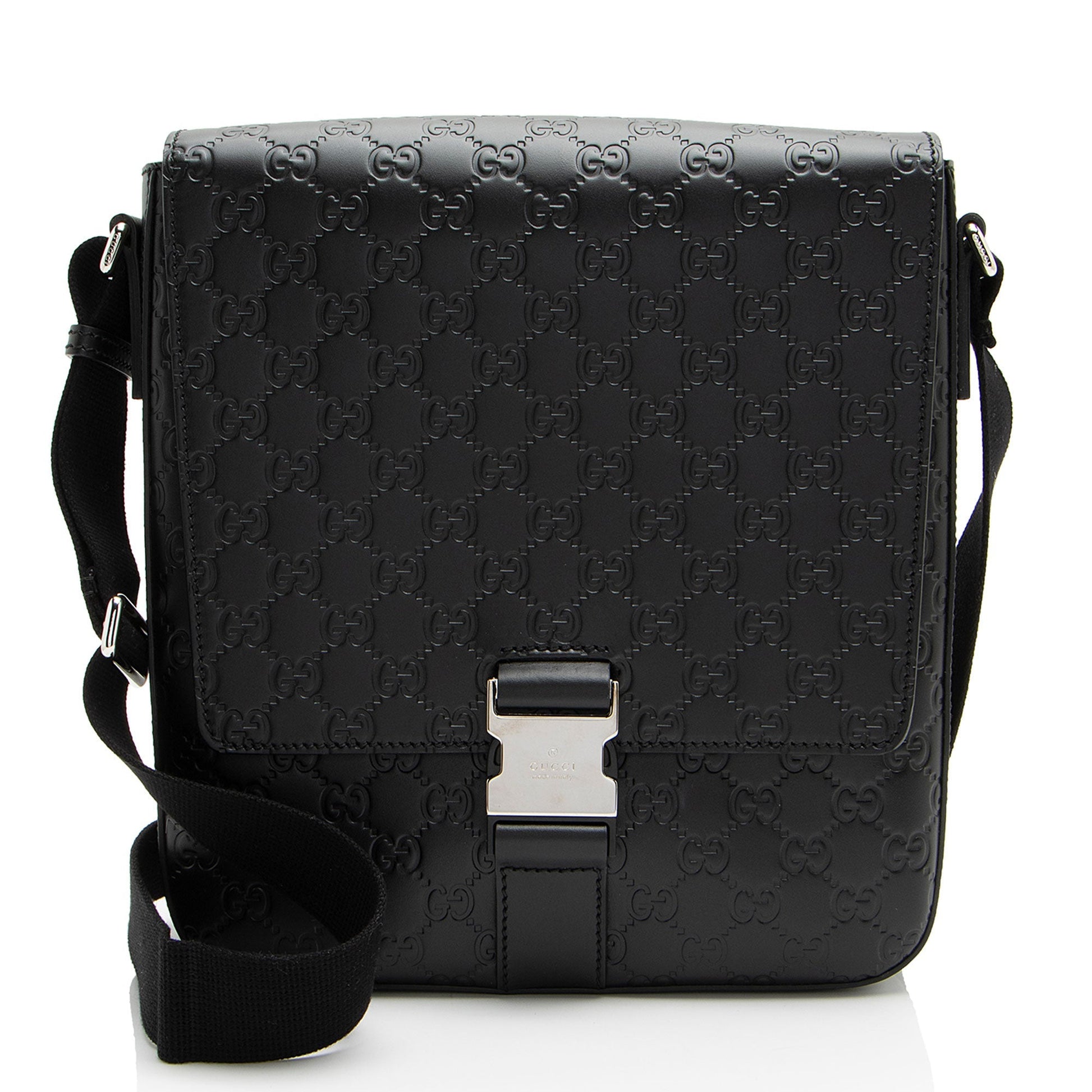 Gucci Guccissima Buckle Messenger SHF-hZFpSA Leather Nylon Black Shoulder Bag