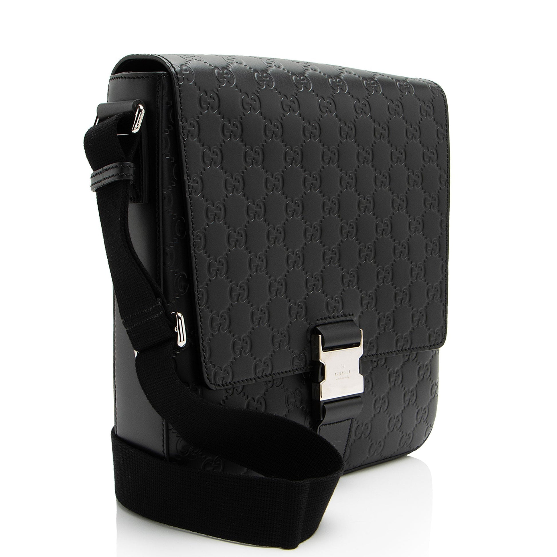Gucci Guccissima Buckle Messenger SHF-hZFpSA Leather Nylon Black Shoulder Bag