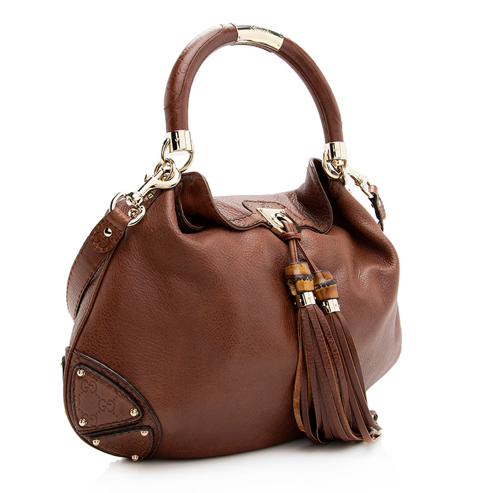 Gucci Guccissima Indy SHF Leather Brown Large Satchel Bag