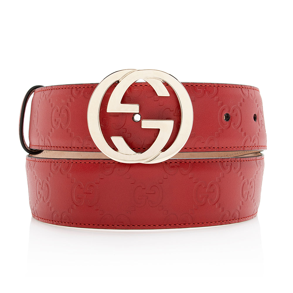 Gucci Guccissima Interlocking G Belt - Leather Red Accessory