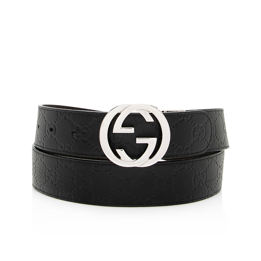 Gucci Guccissima Interlocking G Belt - Leather Black Accessory 95 Shf