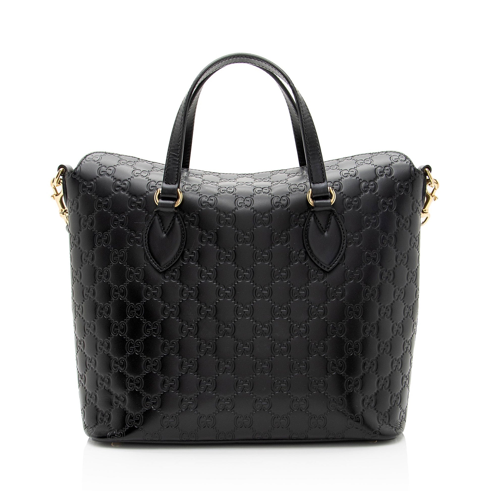 Gucci Guccissima Linea A Fold Over Leather Black Tote Bag