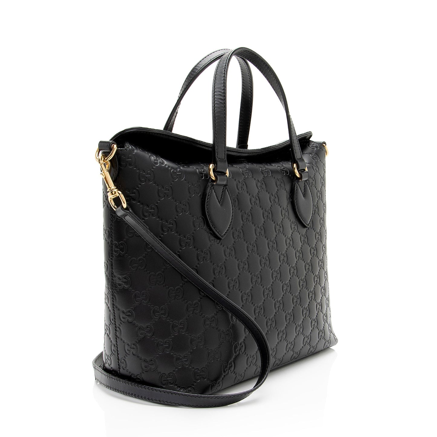 Gucci Guccissima Linea A Fold Over Leather Black Tote Bag