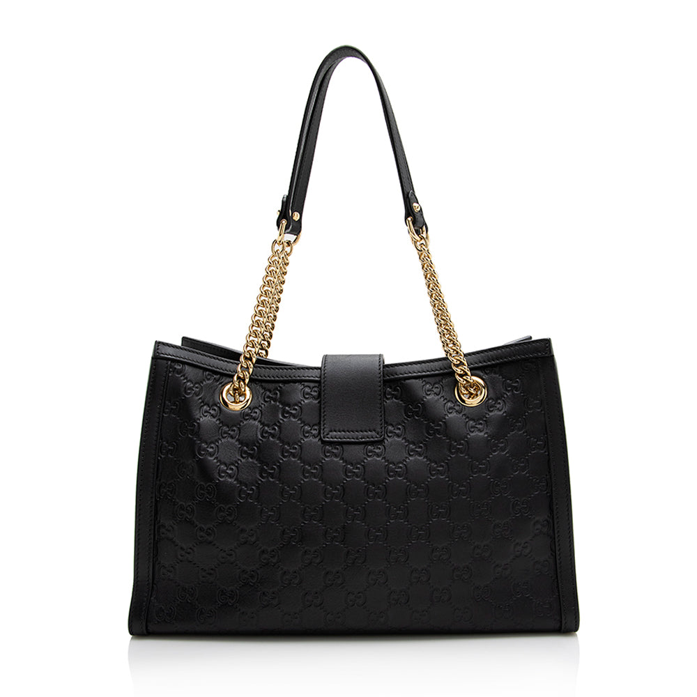 Gucci Guccissima Padlock SHF Leather Black Medium Chain Shoulder Bag